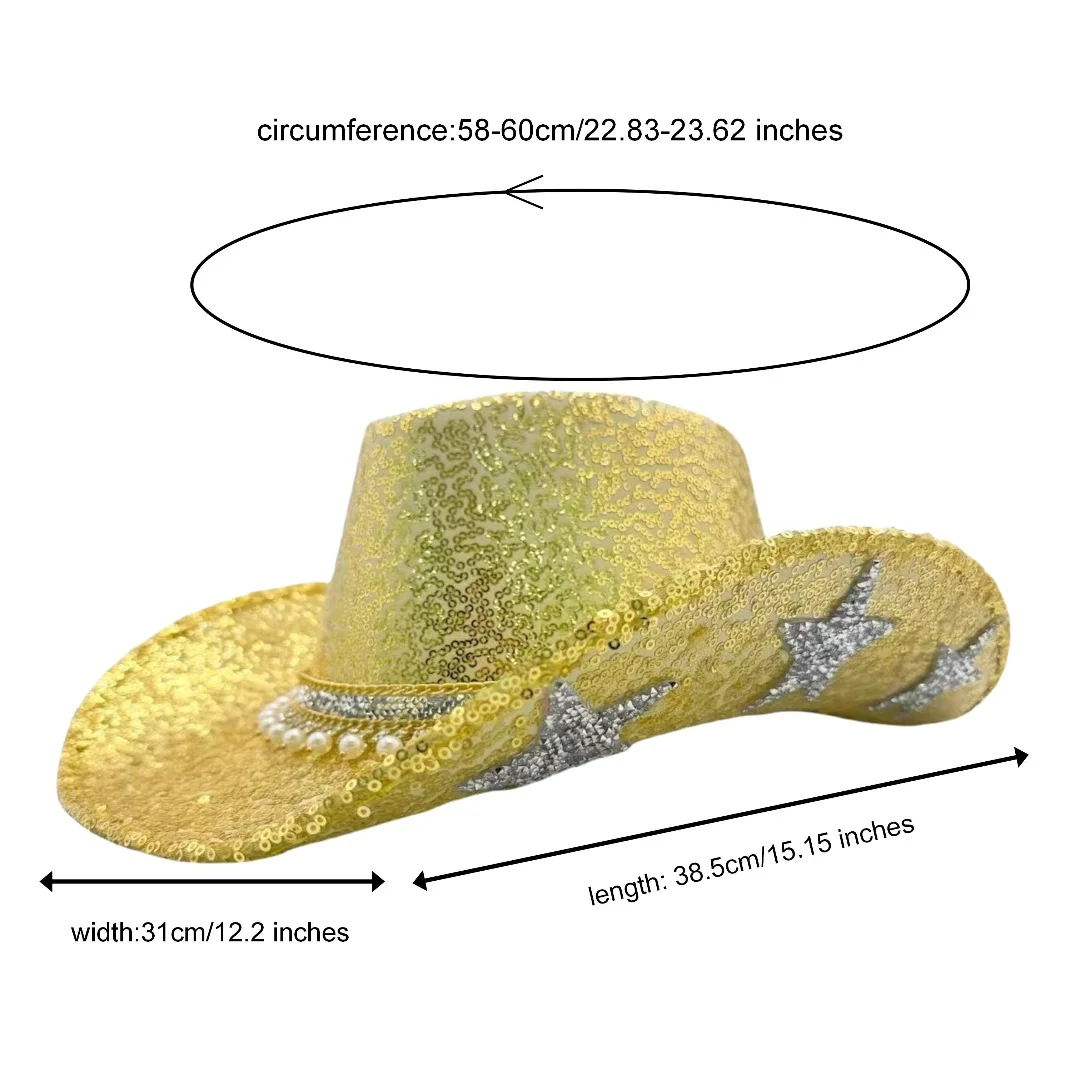 ホンルアン グリッターコスチュームハット 大人用＆カウボーイハット ラインストーン付き 女性用、カウボーイコスプレ女性用アクセサリー＆カウガールキャップ