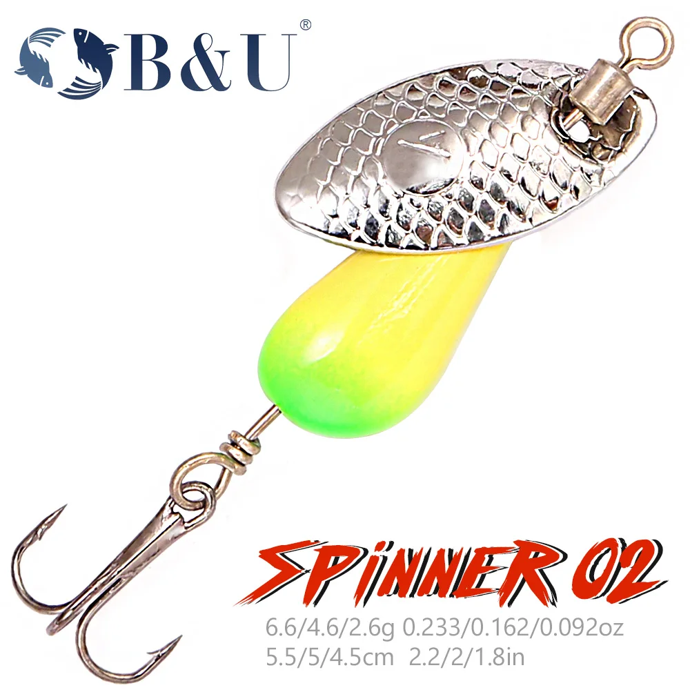 

B&U Spinner Treble Hook Metal Hard Bait Rotating Spinner Fishing Lure Spoon Sequins Wobblers Bass Pesca With Feather Hooks