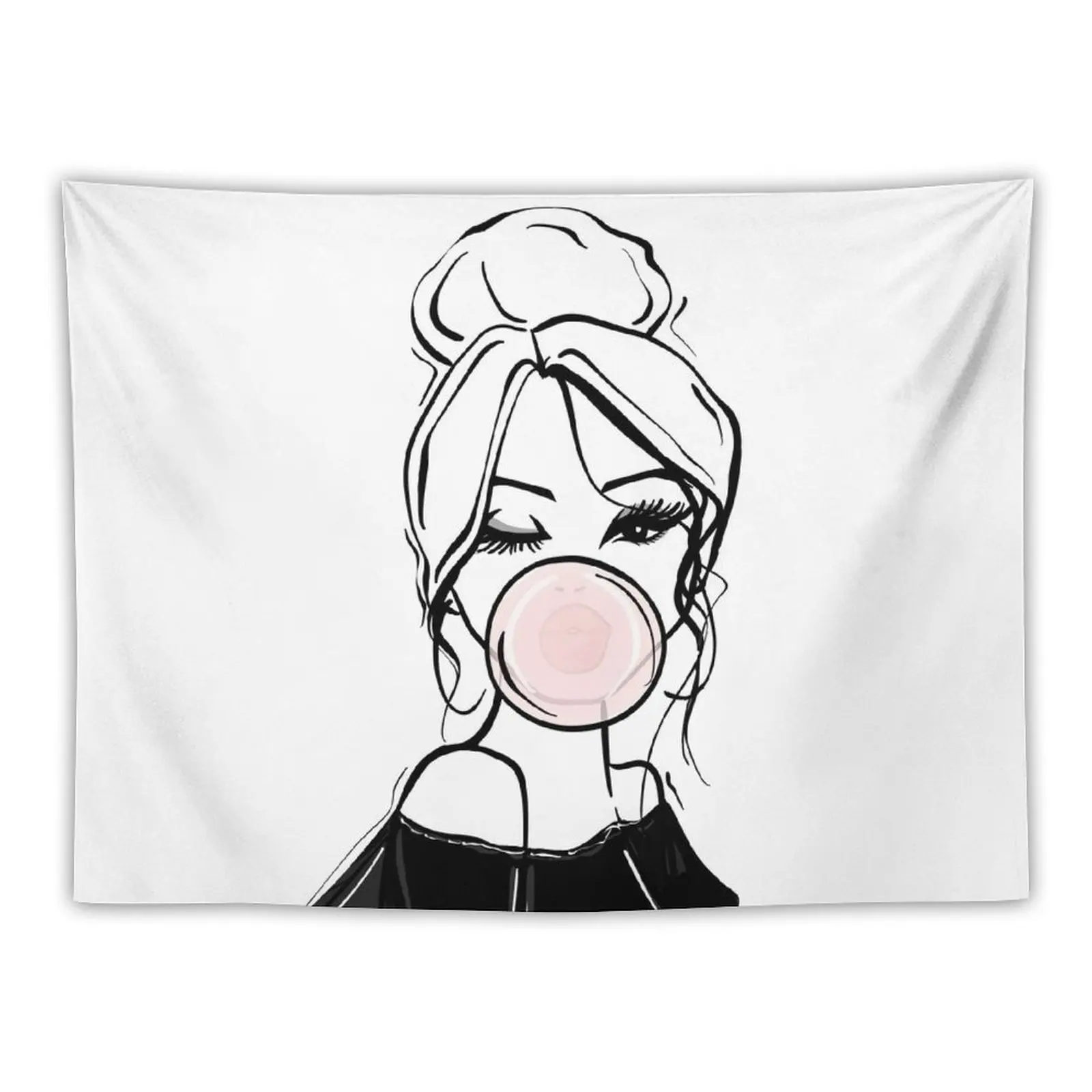 New Bubble Gum Wink Fashion Illustration Tapestry Room Aesthetic Decorative Wall Mural