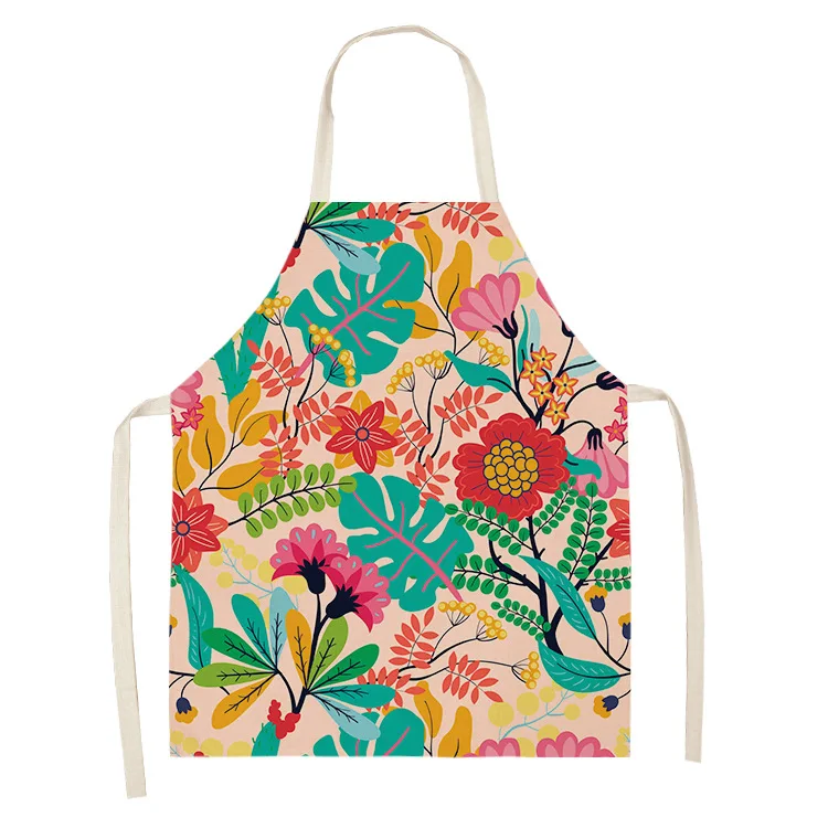 Creative Plant Priinting Women Kitchen Aprons Cooking oil-proof Cotton Linen Antifouling Chef Apron 55x68cm