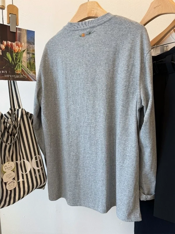 plus Size 300 Pou Embroidered Striped Casual Loose Long Sve T-irt Women's Spring Autumn Sle Comfortable Breathable