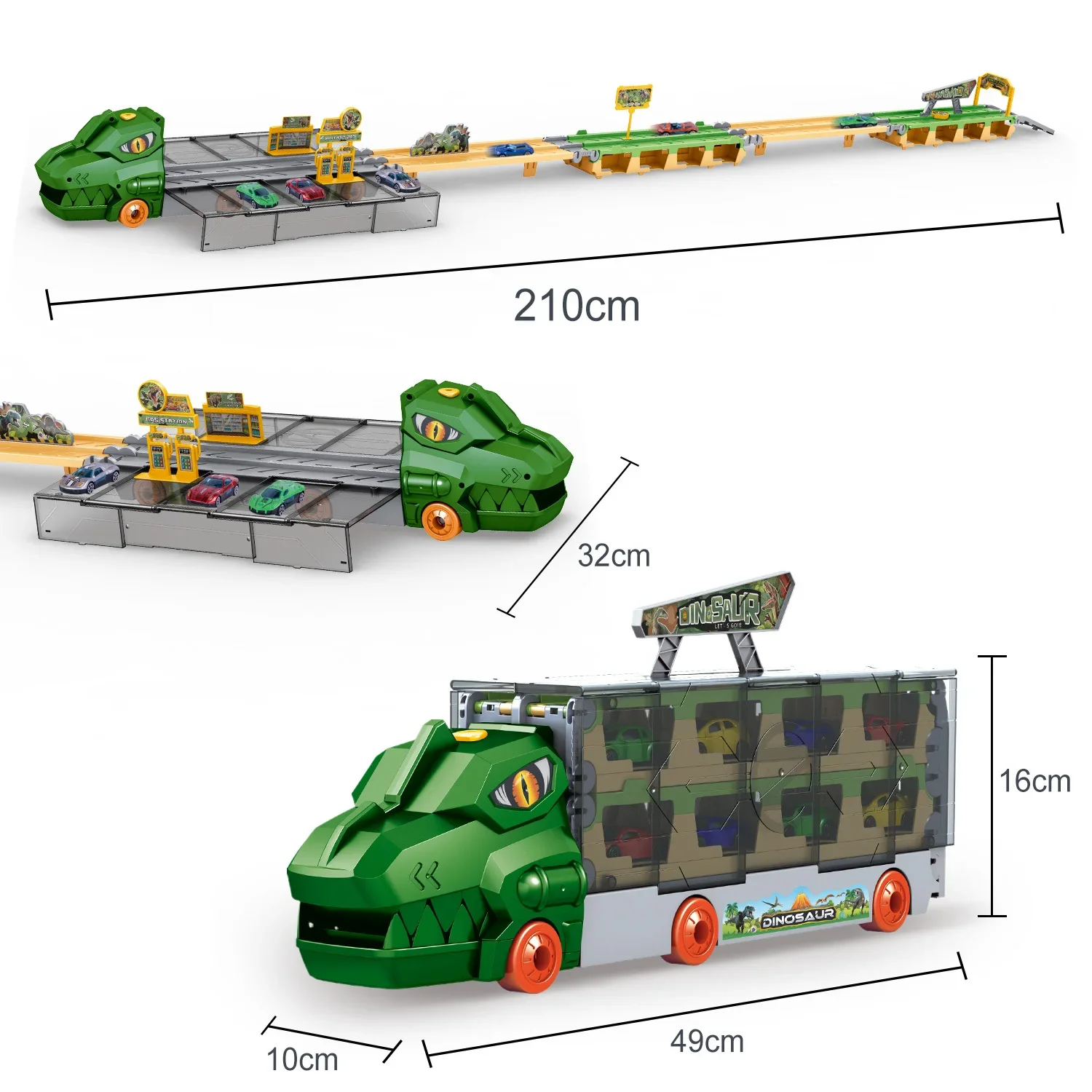 2M Składana tor wyścigowa z pojazdami, kontenerami do przechowywania, pojazdy z podwójną szyną, samochody inercyjne, 6 sztuk odlewanych modeli samochodów ze stopu, mini samochody, zabawka wyścigowa dla dzieci