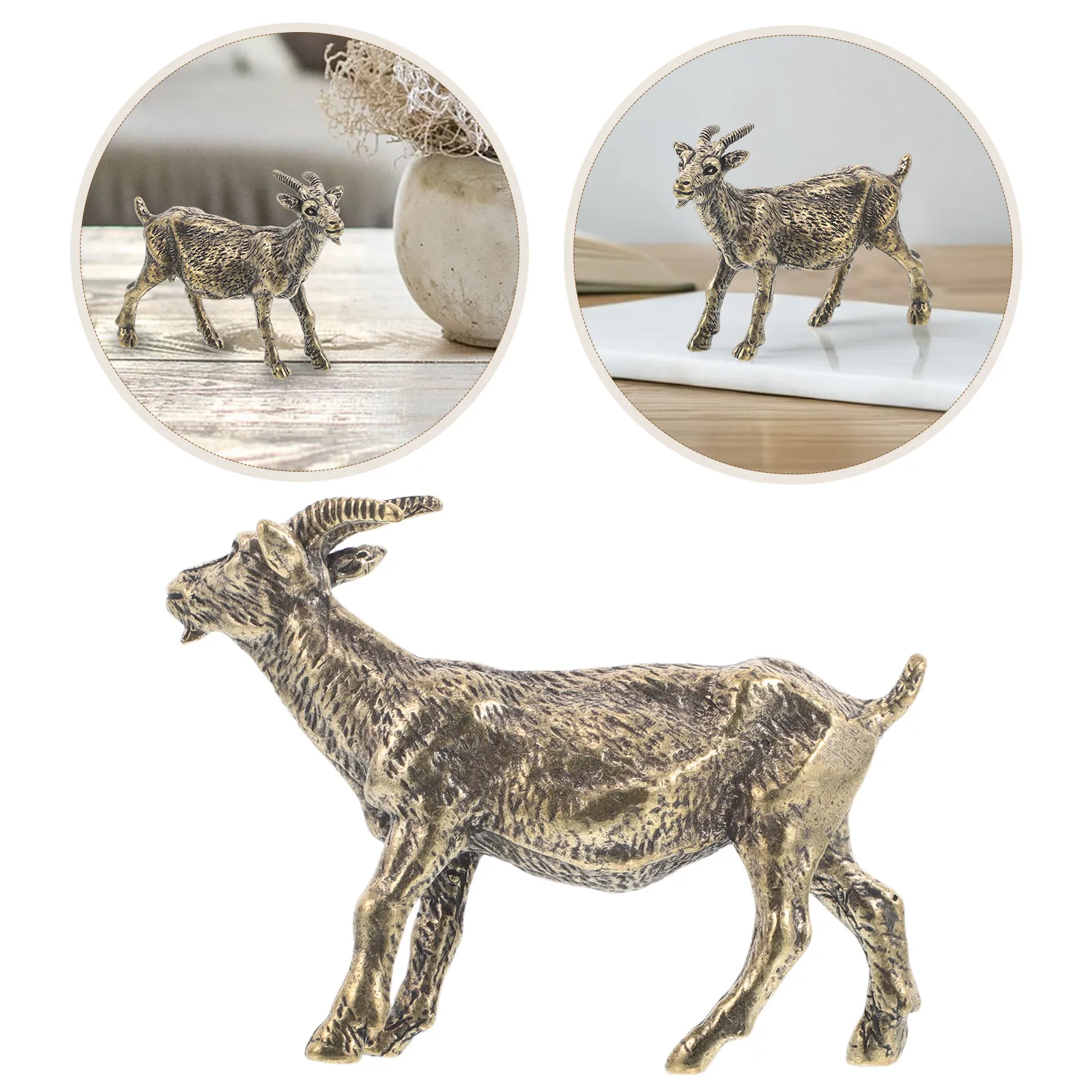 Vintage Brass Goat Statue Chinese Zodiac Sheep Sculpture Retro Desktop Decor Office Home Ornament Lamb Statue