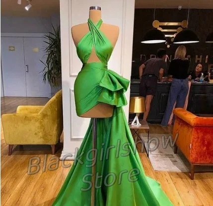 Elegant Fruit Green Short Prom Dress 2024 Women's Sexy Satin Straps With Side Train Birthday party dresses for formal occasions