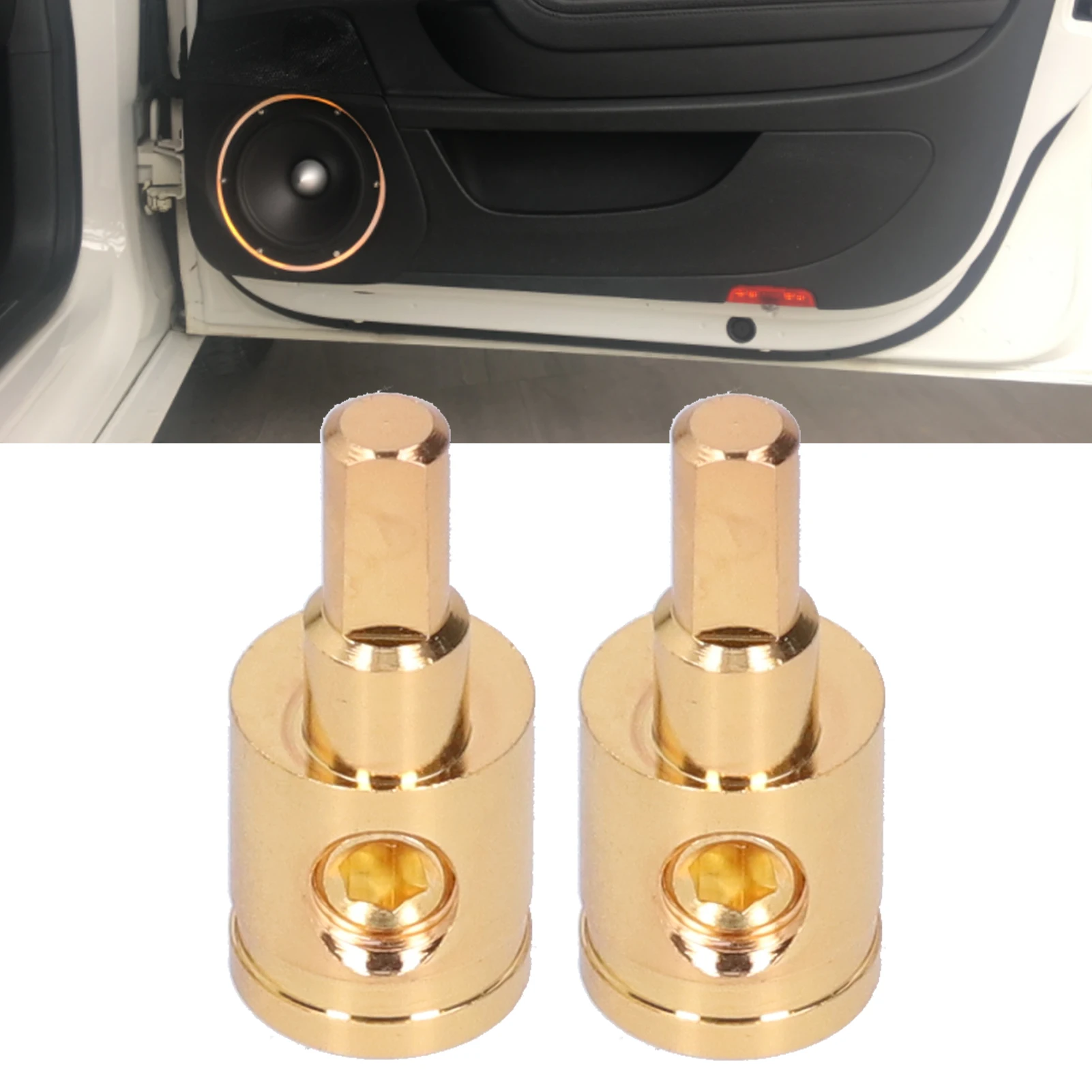 2pcs 0GA Wire Reducer Terminal Connector Pure Copper Gold Plated For Car Audio Amplifier Modification