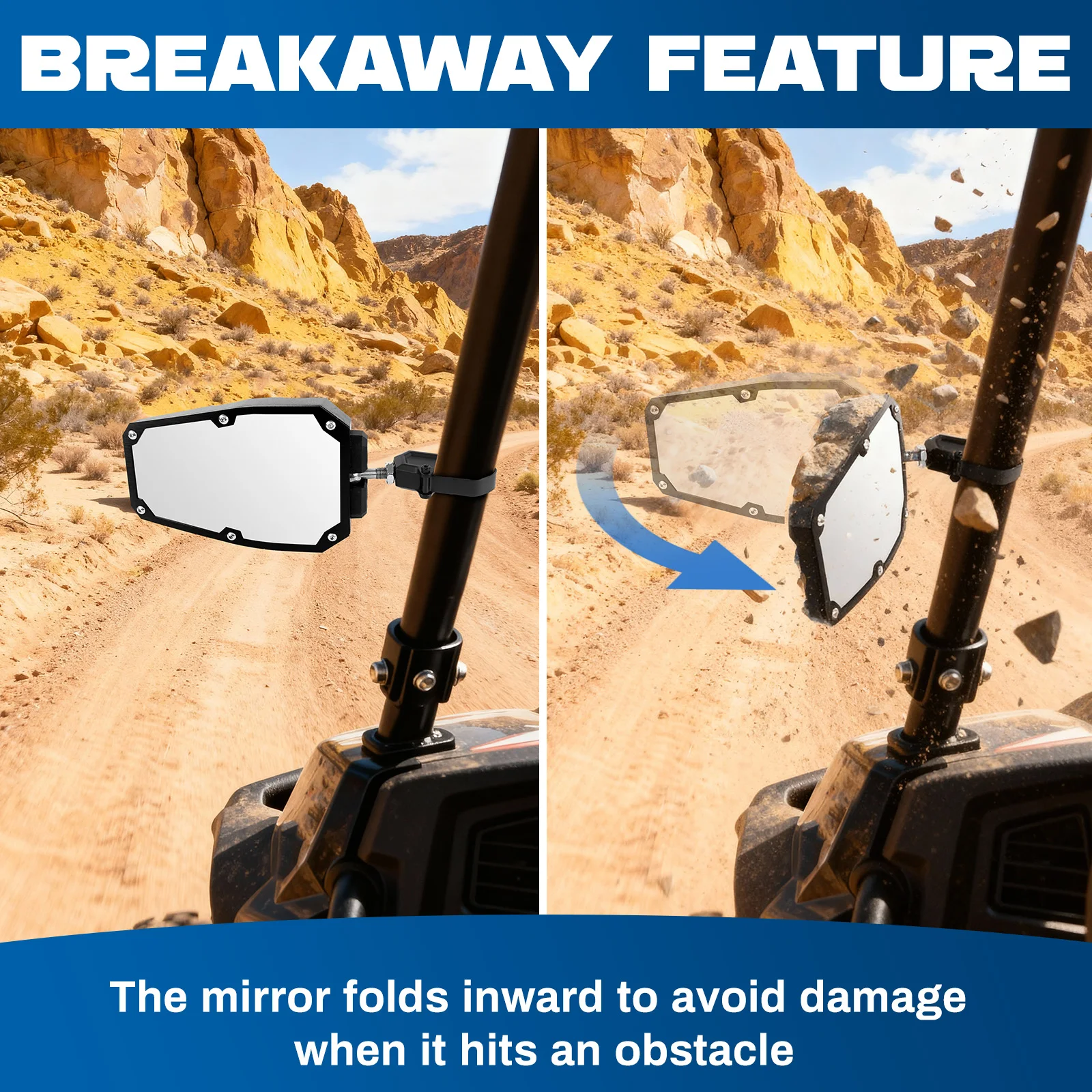 2pcs UTV 1.5" Mirrors Side Rear View Mirrors for Polaris RZR Ranger Can-Am Maverick X3 Commander Defender Honda Pioneer 1000