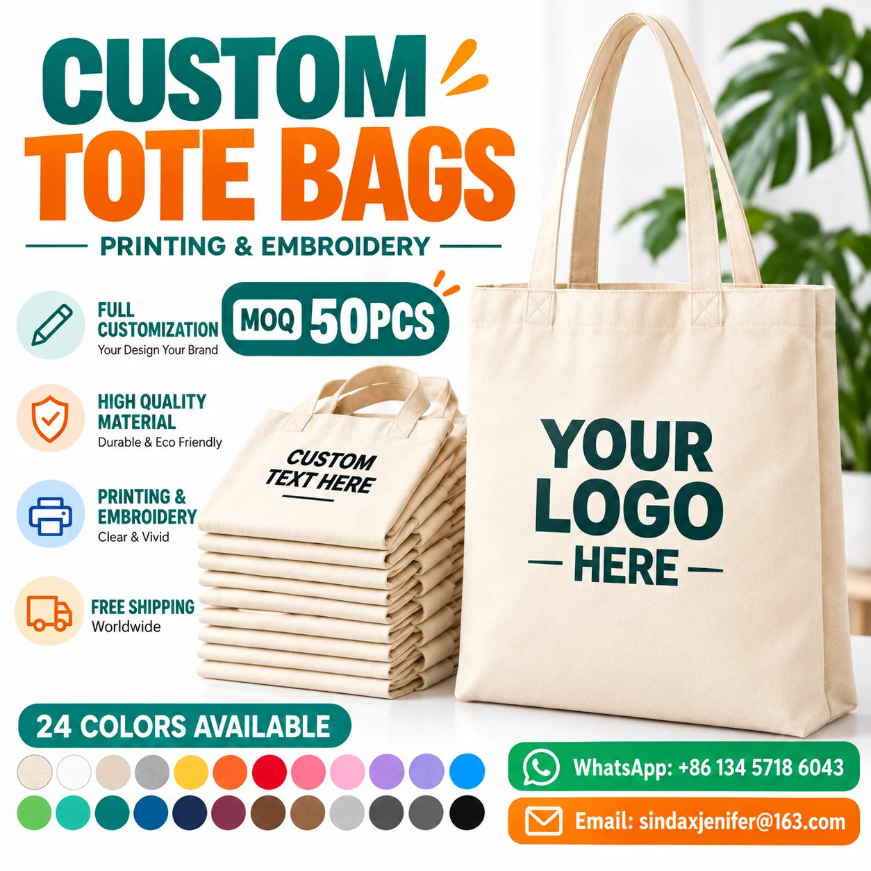 Custom Tote Bag Personalized Canvas Shopping Handbag Logo Printing Reusable Promotional Gift Wholesale Bulk Order Set Moq 50pcs