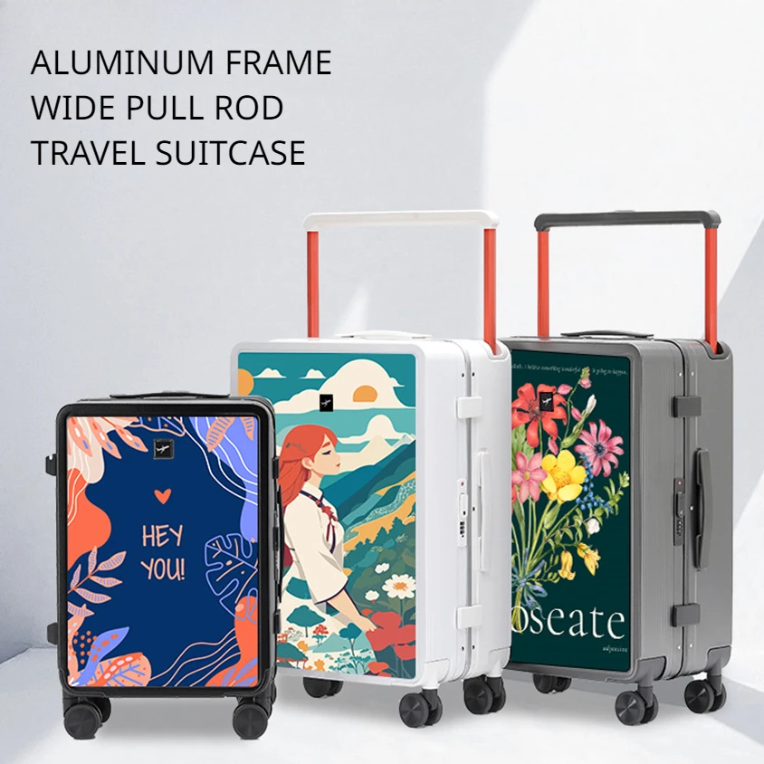 Valises de voyage à roulettes pour filles, cadre en aluminium à nervures larges, boîte à bagages, beau coffre à roulettes, livraison gratuite, le plus récent