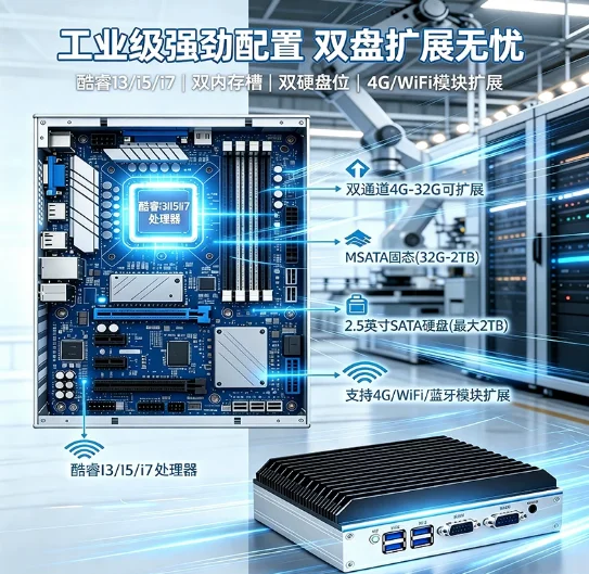 Dual Ethernet Dual Serial Industrial Mini PC Embedded Control Computer 10Gen i5 i7 N100 N5095 Low Power Box PC