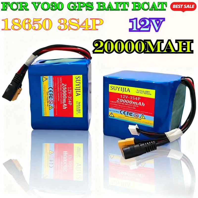 

20Ah 3S4P 18650 Lithium Ion Battery 12V with BMS High Power Remote Control Fishing Bait Boat Battery for V030 GPS Bait Boat