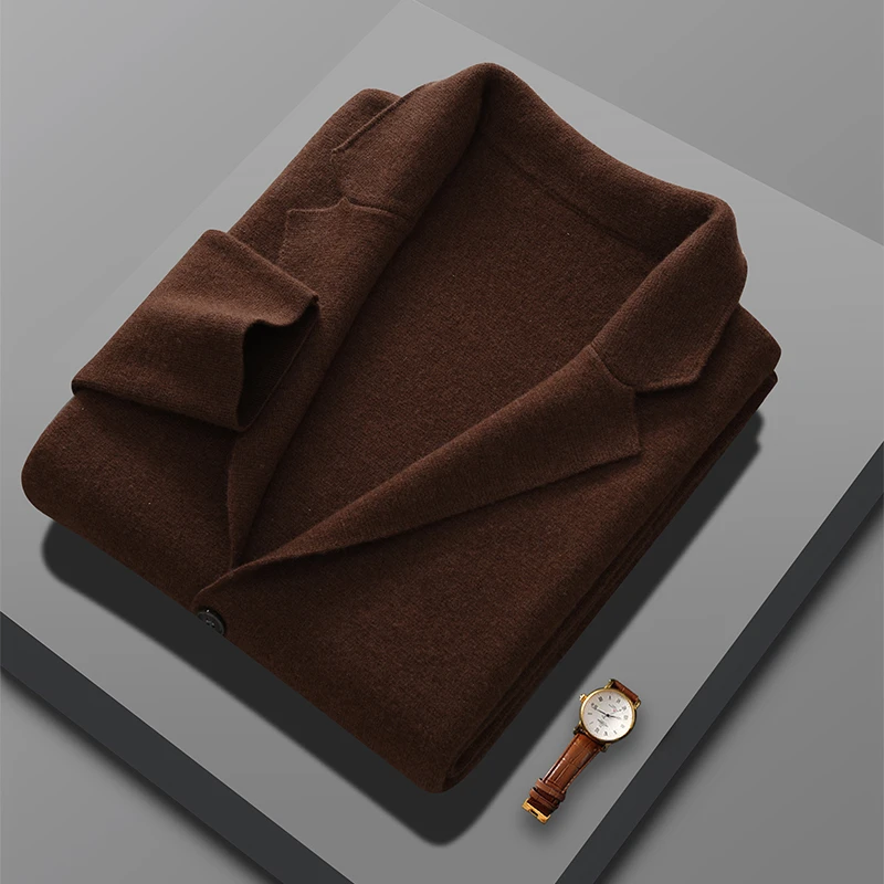 Fall/Winter New Wool Jacket Men's Suit Neck Knitted Sweater Loose Business and Leisure Plus Size Wool Cardigan