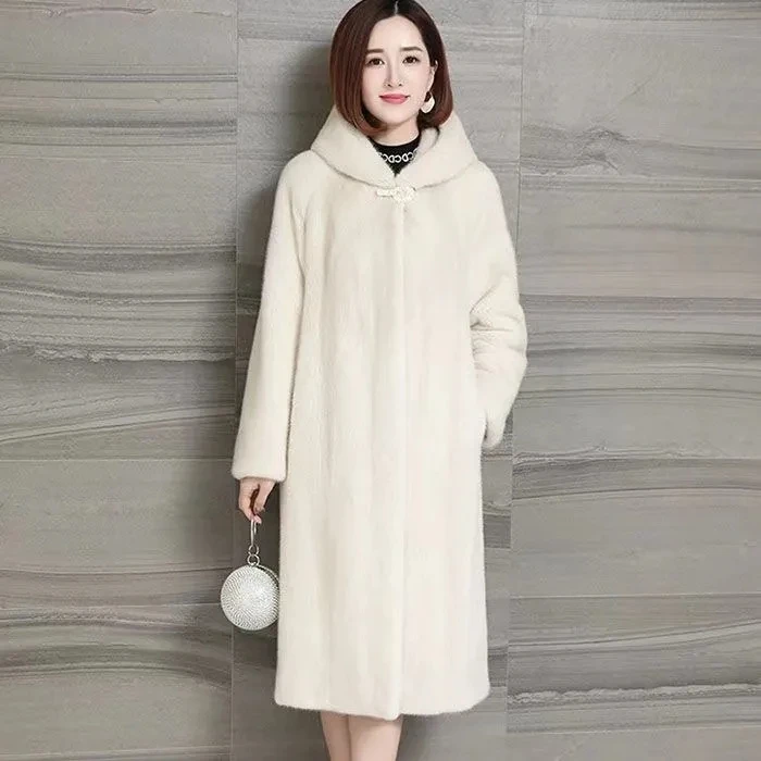 2024 Winter New Warm Thicken Fur Coat Winter Plus Velet Mink Velvet Cotton Coat Female Hooded Woolen Coat Women Loose Fur Coat