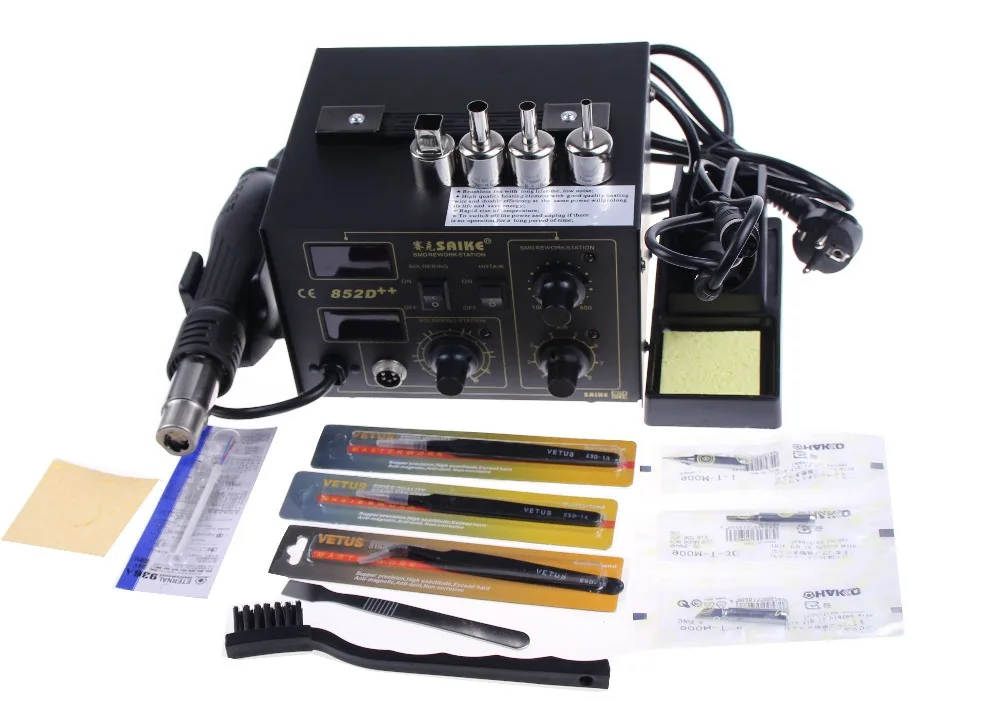 SAIKE 852D++ Iron Solder Soldering Hot Air Gun 2 in 1 Rework Station 220V 110V Upgraded from SAIKE 852D+