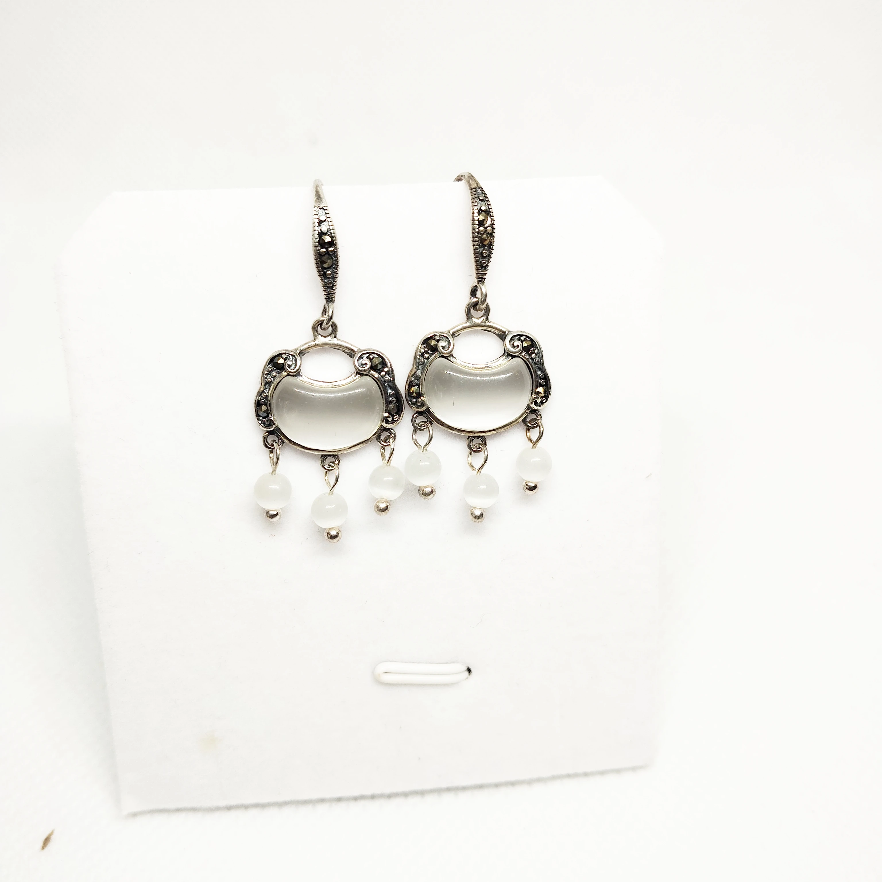 KJJEAXCMY Boutique Jewelry 925 Pure Silver Inlaid with White Jade Marrow Girl's Tassel Earrings as a Gift for Girlfriend