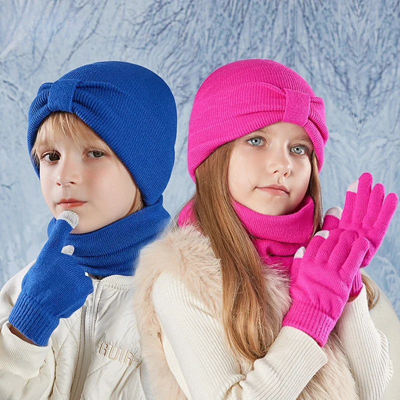 Children's Hats Gloves Scarves Winter Outdoor Ear Protectors Pullovers Warm Knitted Wool Hats for Boys and Girls