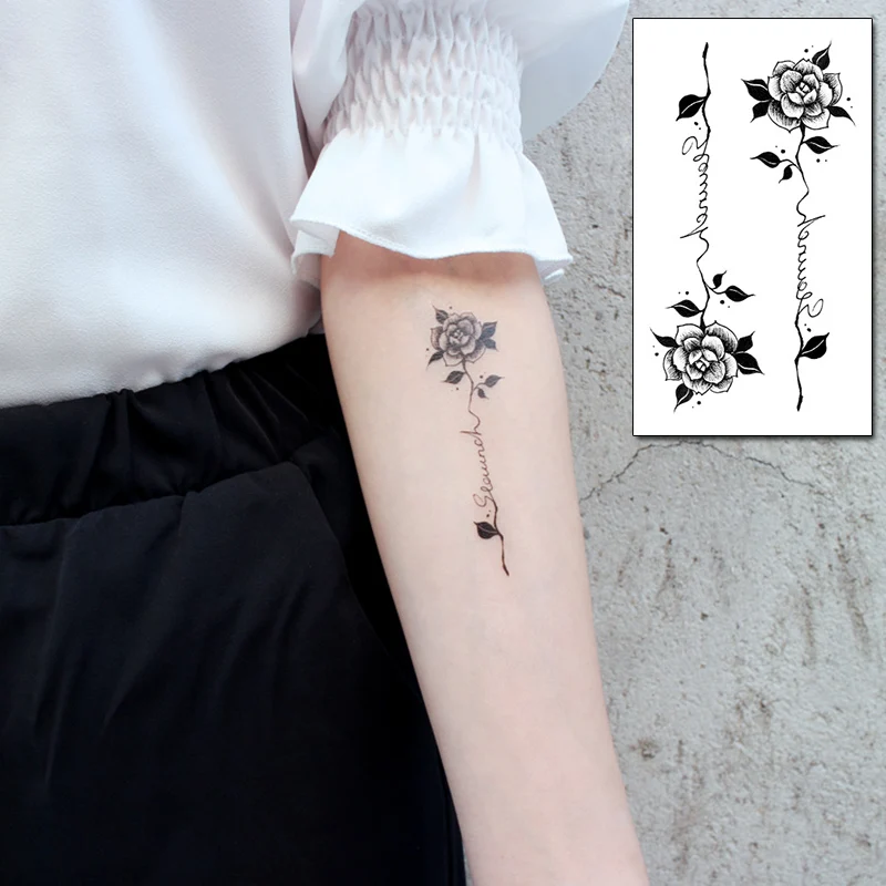 Waterproof Temporary Tattoo Stickers Black Somnus Flower Plant Small Size Tatto Flash Tatoo Fake Tattoos for Man Kid Girl Women
