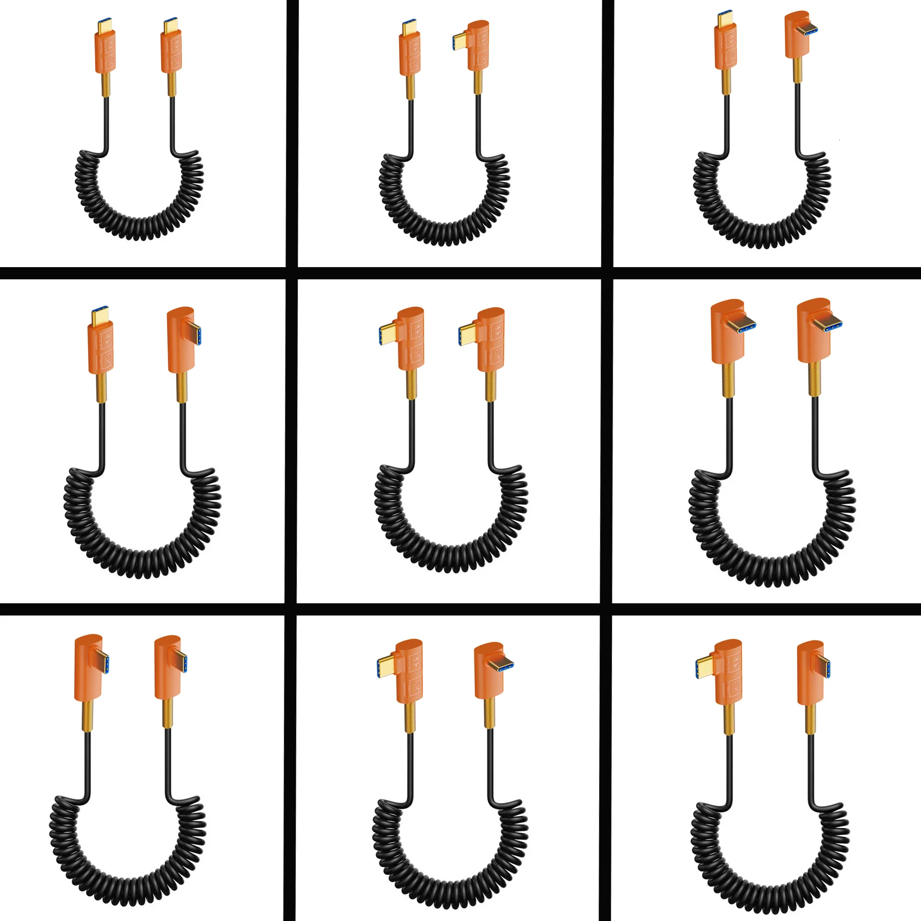 USB 4.0 Type C Silicone Cable, 40Gbps Bidirectional Data, 240W PD Fast Charging, 8K@60Hz Video, Left Right to Up Down Angle Cord