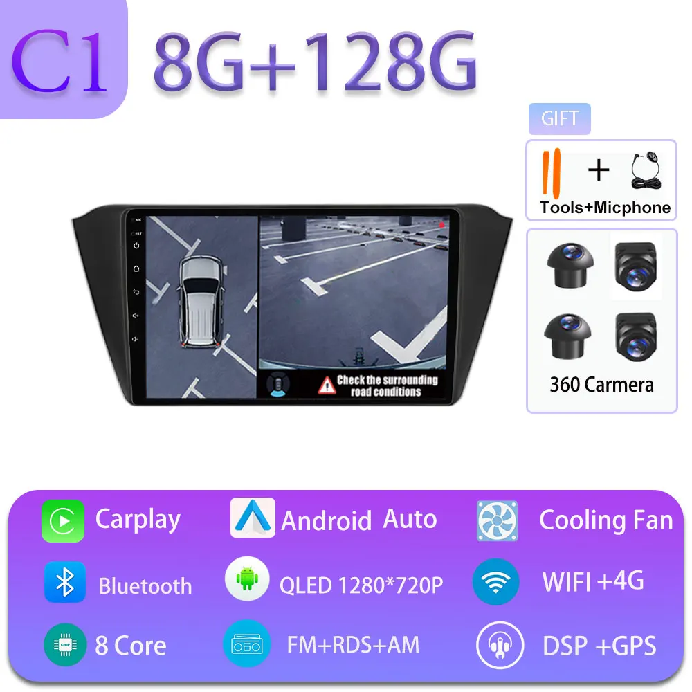 Android 16 Carplay Auto voor Skoda Fabia 3 III 2015-2019 GPS Navigatie DSP Autoradio Multimedia Videospeler Stereo WIFI BT