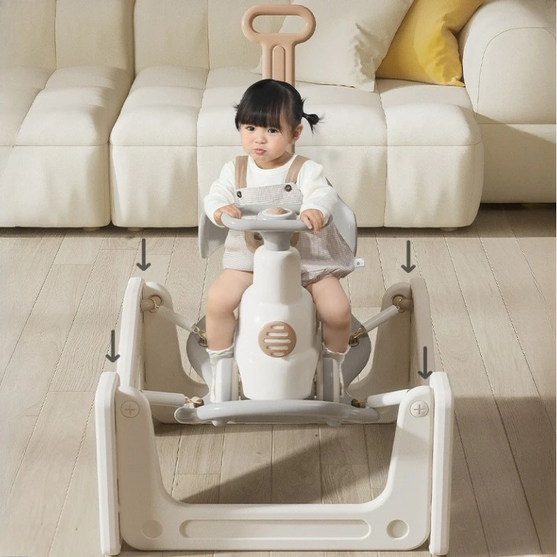 Multifunctional Kids Rocking Horse with Push Handle Children Ride on Rocker Sliding Car Indoor Outdoor Kids Toy Birthday Gift