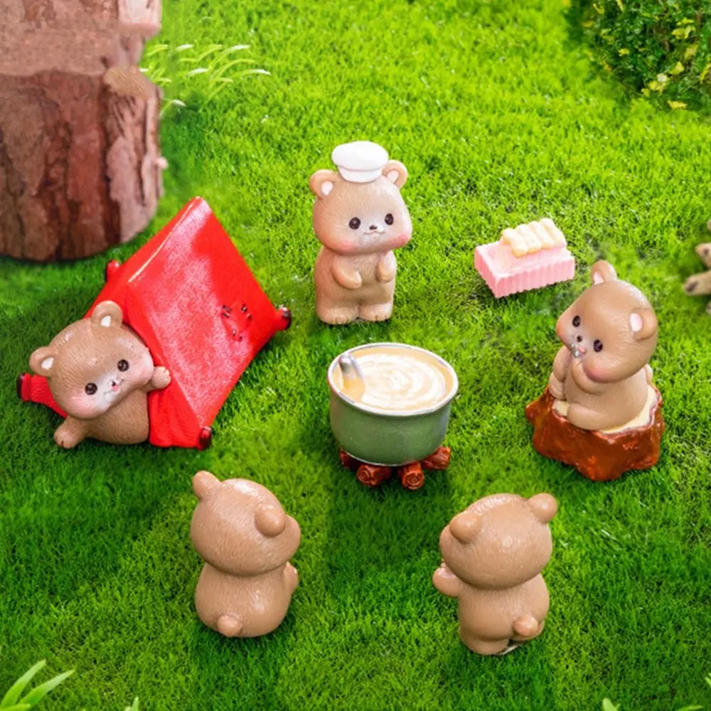 Resin Camping Tiny Brown Bear Statue Crafts Kids Toy Miniature Cartoon Bear Figurines Mini Animals Scene Model Home Decoration