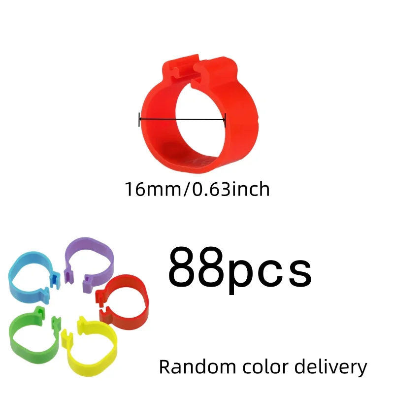 Random Color Assortment Chicken Leg Rings, 88 pcs, Chicken Farm Marking, Easy Snap-On Apply for Duck Goose Identification