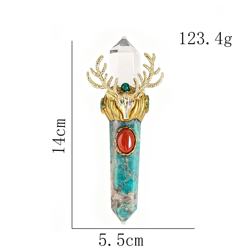 Hirschkopf-Natursechseck-Apatit-Stab mit klarem Quarzkristall auf der Oberseite, Heilmineral, Heimtischdekoration, Sammlerstück, Kunstgeschenk – Detail 7