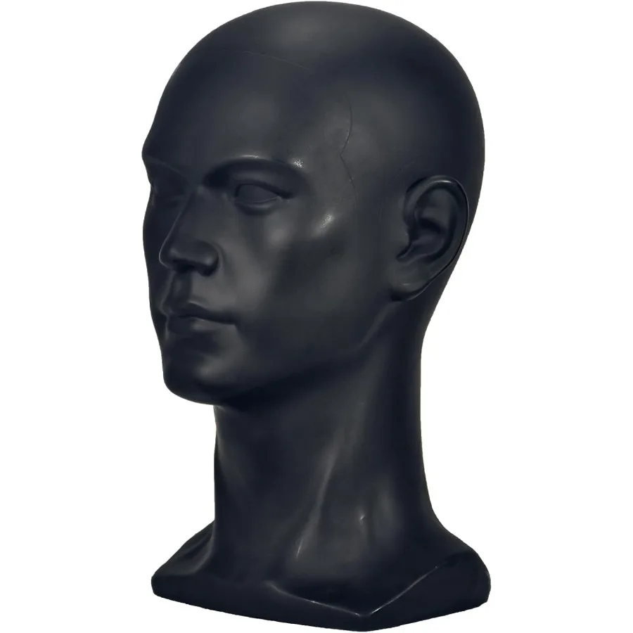 หัวหุ่นชายสีดำด้านสำหรับการจัดแสดงวิกผม หมวก หูฟัง หน้ากาก แว่นกันแดด และเครื่องประดับอย่างมืออาชีพ