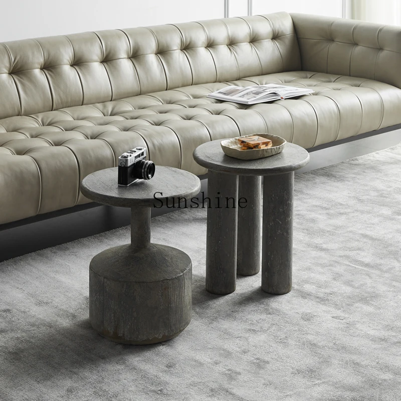 

Nordic round solid wood mountain pass coffee table retro old elm living room household small tea table