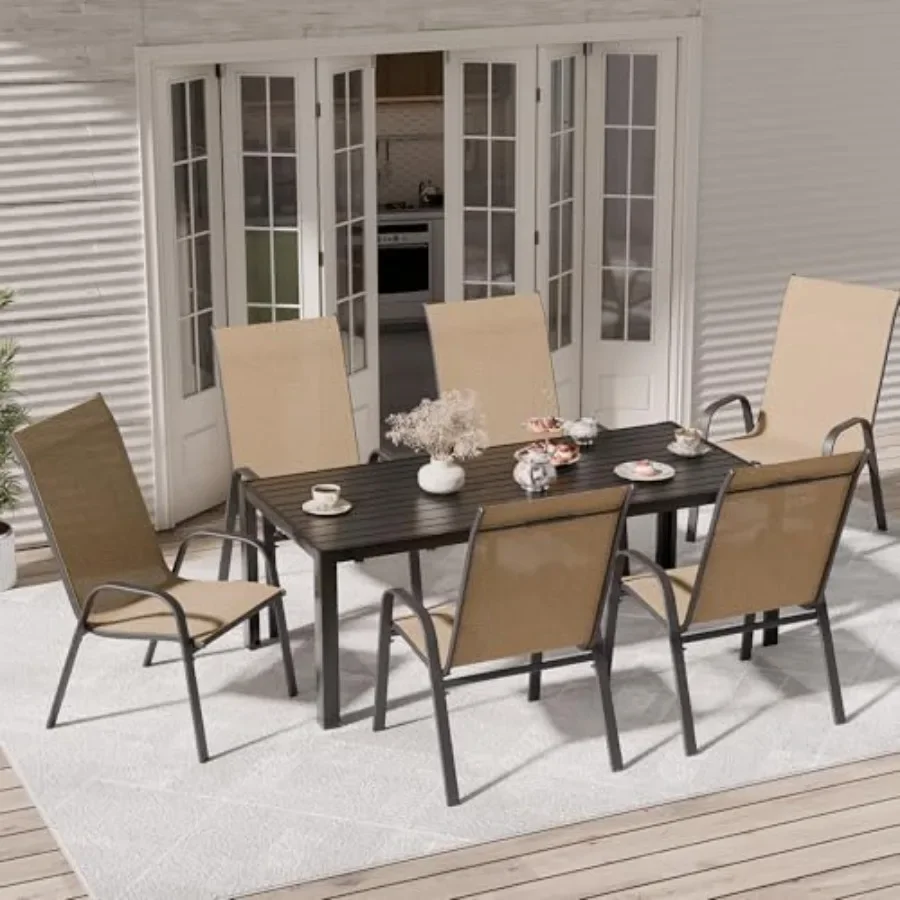 Patio Chairs Set of 6, Outdoor Dining Chairs Stackable for All Weather, Breathable Metal Modern Outside Furniture Chair for Poo