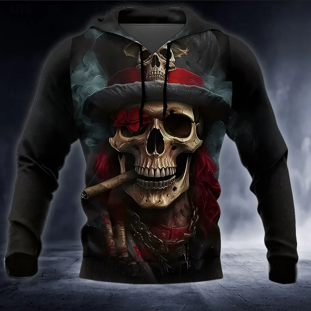 

3D Print Punk Skull Graphic Men's Hoodies Fashion Cool Hip Hop Street Style Hooded Clothes Autumn Winter Stylish Male Sweatshirt