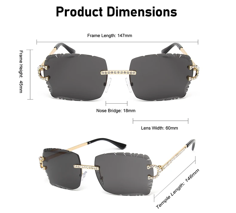KENBO Quadratische randlose Edelstein-Sonnenbrille, trendige Sonnenbrille mit Farbverlauf für Damen und Herren, Retro-Sonnenbrille mit rahmenlosem Diamantschliff – Detail 7