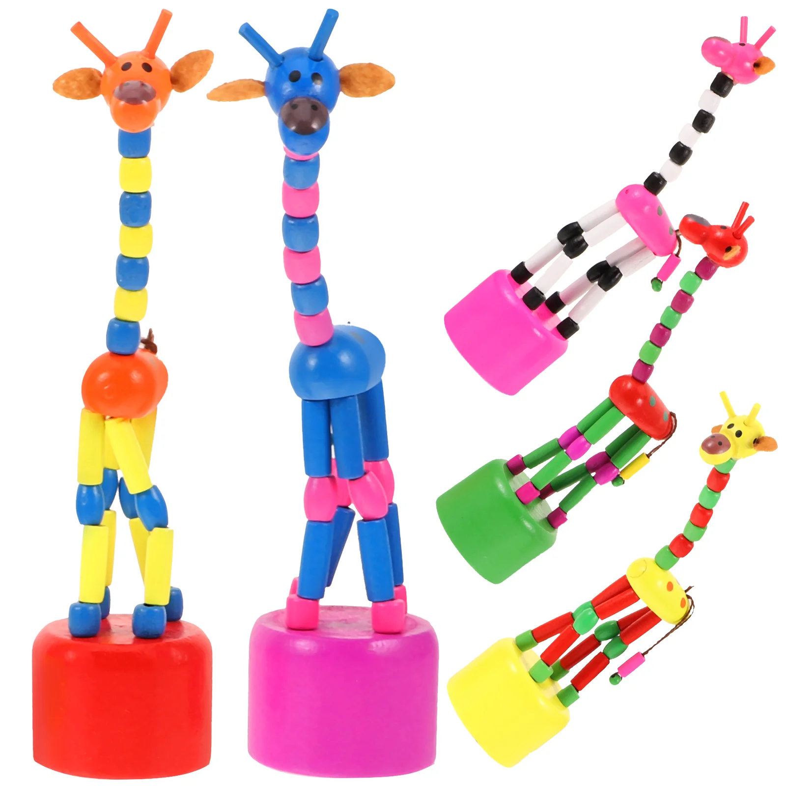 

5pcs Children Wooden Giraffe Toy Colorful Dancing Rocking Giraffe Standing Swing Animals Toys (Random Style)