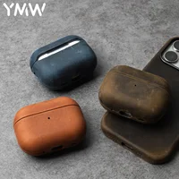 YMW Crazy Horse Funda de cuero genuino para AirPods Pro 3 2 fundas de cuero de vaca de lujo funda para auriculares inalámbricos con Bluetooth