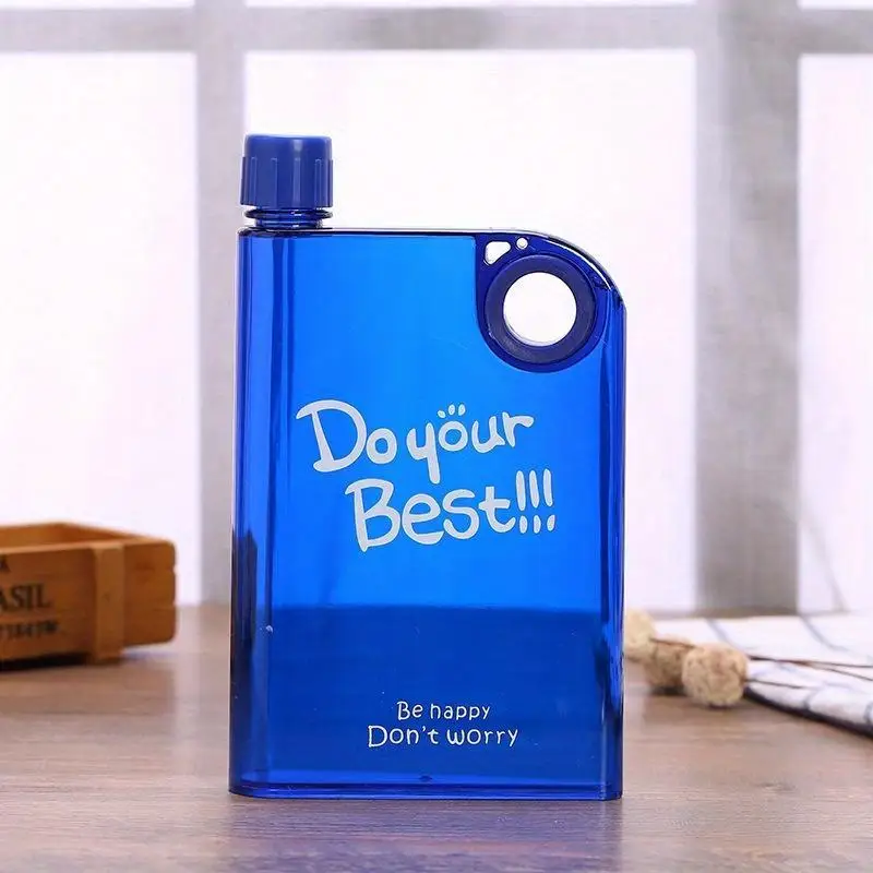 A5 Slim Flat Water Bottle Clear Plastic Notebook Shaped Drinking Container Portable Reusable Water Flask Travel School Office