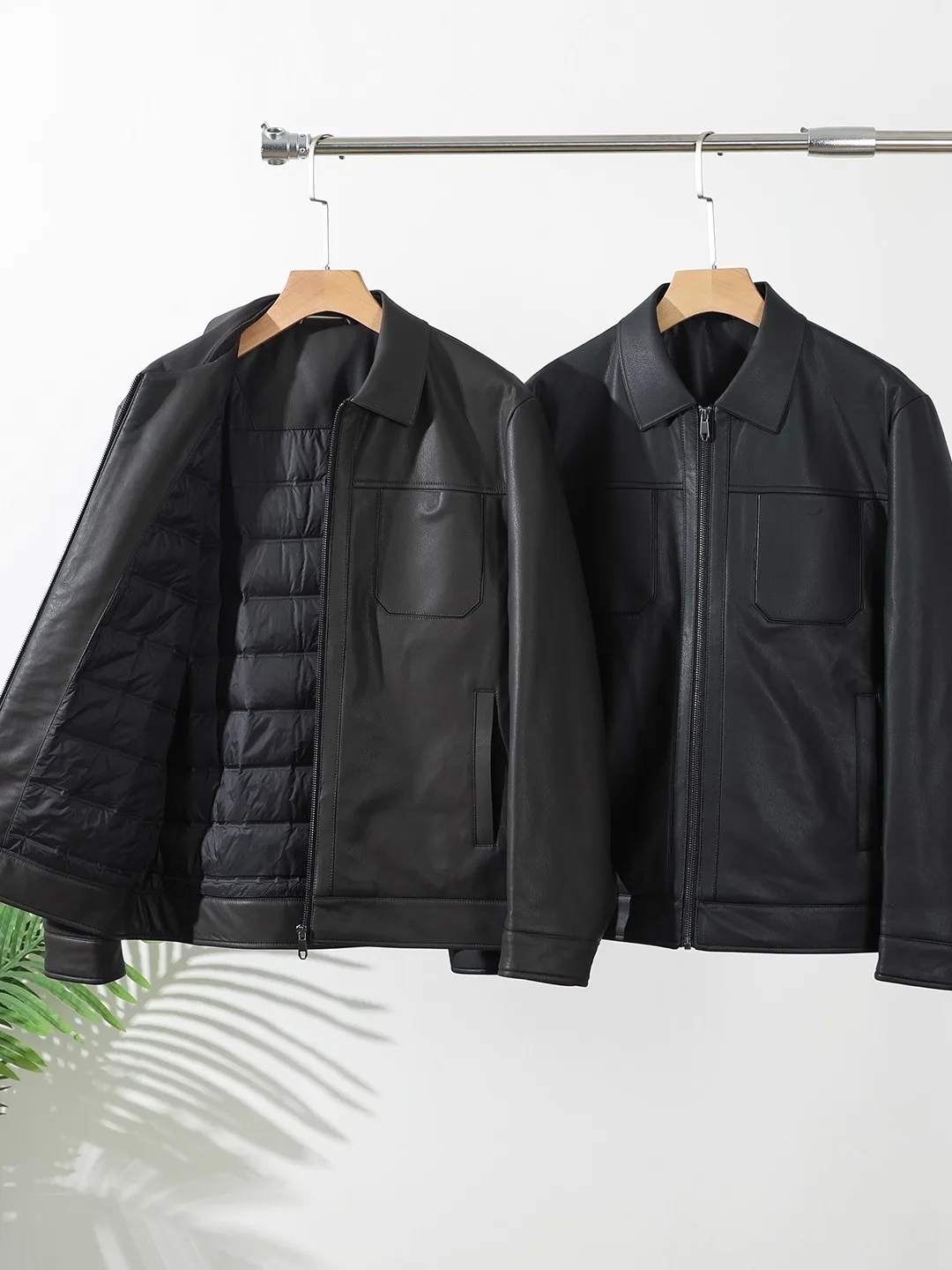 Eco-Superfiber Leather Jaet Men's Biker Sle 85 Goose down Filled Stand Collar Windproof 3D Design Busin Casual Coat