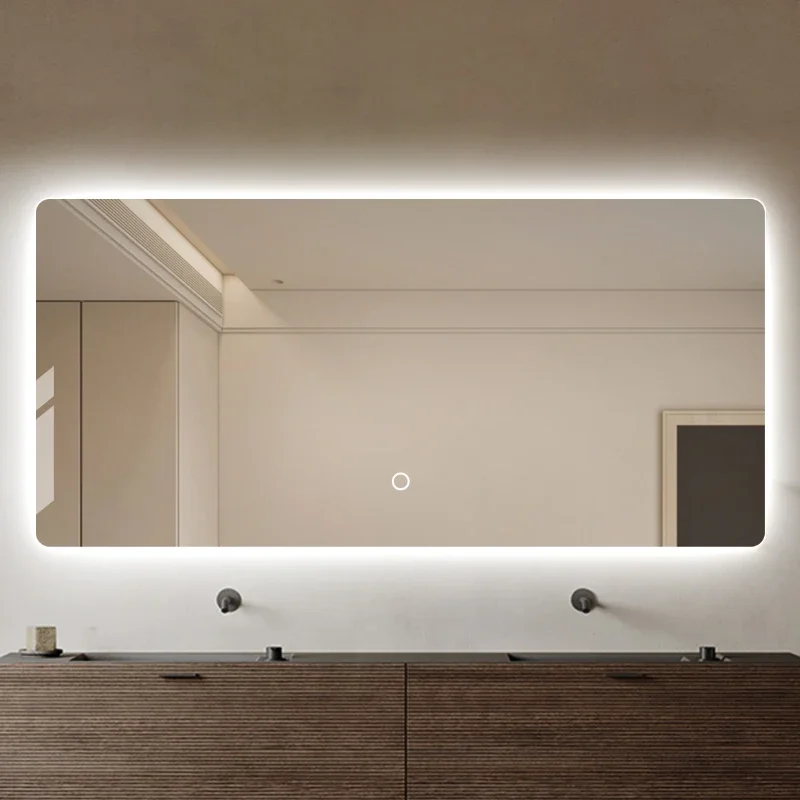 60x80CM Square Bathroom Mirror Smart Hotel Defogging Bedroom Modern Luxury Decorative Mirror LED 3 Color Adjustable Backlight