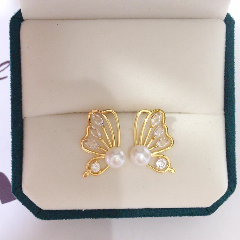 ZHBORUINI 2024 New 100% Genuine Natural Freshwater Pearl Earrings Butterfly Stud Earrings For Women Jewelry Gift Wholesale