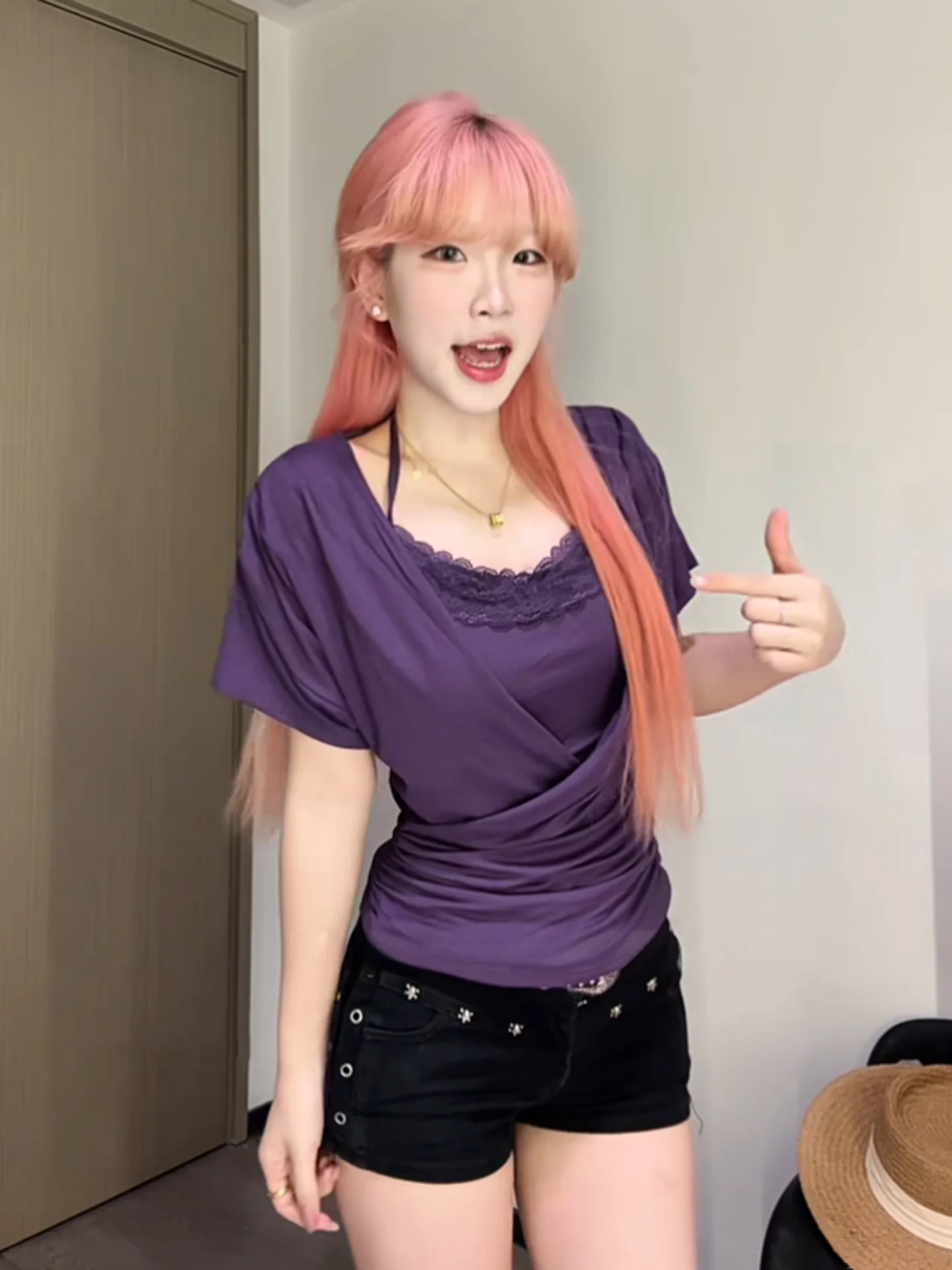 

Slim Fit Women's T-irt ort Sve Batwing Top Cross Stitched ort Length Korean Sle Commute Pure Color Summer Wear