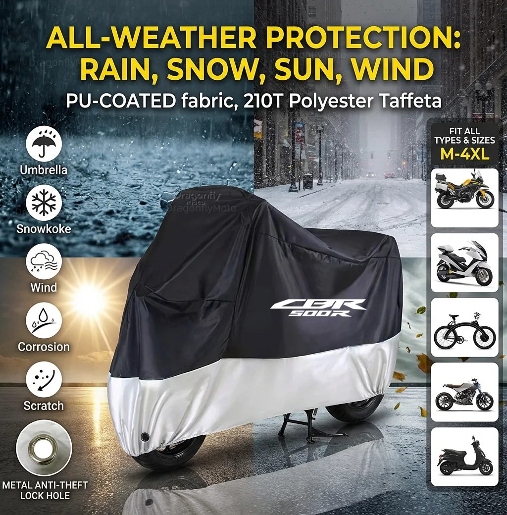 

For Honda CBR500R CBR 500R CBR 500 R 2016-2020 2021 All Season Motorcycle Cover Silver Black Waterproof Dustproof UV Protection