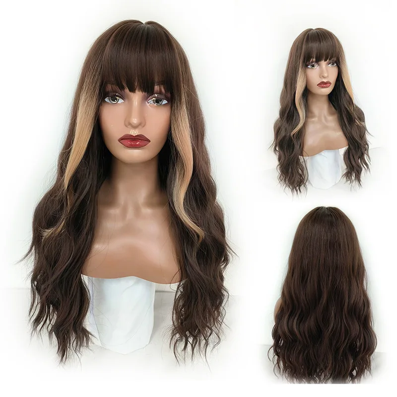 

Europe and the United States hot-selling wigs, Qi bangs big waves long curly hair gradual change high temperature silk chemical