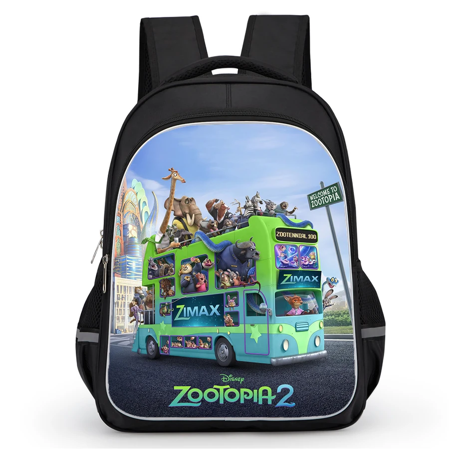 

Школьный рюкзак с двойным карманом на молнии, школьные сумки Cartoon Zootopia2 для девочек и мальчиков, прочный детский рюкзак 16 дюймов для учеников