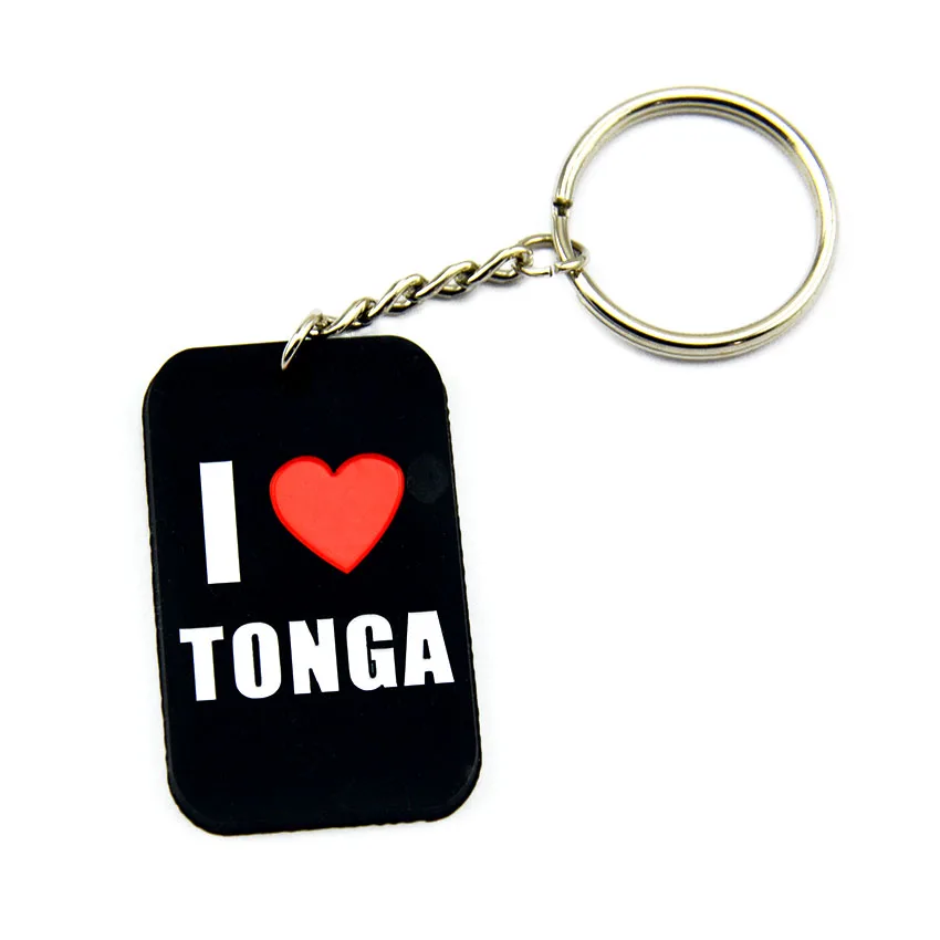 25 Pcs I Love Tonga Silicone Dog Tag Keychain Black