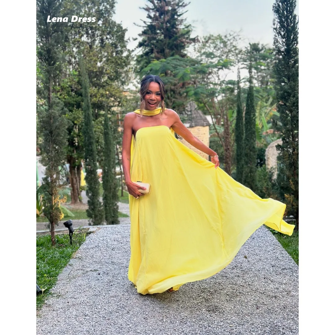 

Lena A-line Wedding Party Dress Woman 2025 Prom Clothes Sleeveless Ball Gown Dress Customized Yellow Luxury Evening Dresses 2025