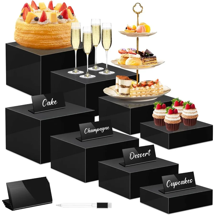 

Набор стоек для шведского стола из 8 акриловых подставок для кубиков, стойки для коробок с полым дном, 4 набора для демонстрации десертного стола разных размеров Fo