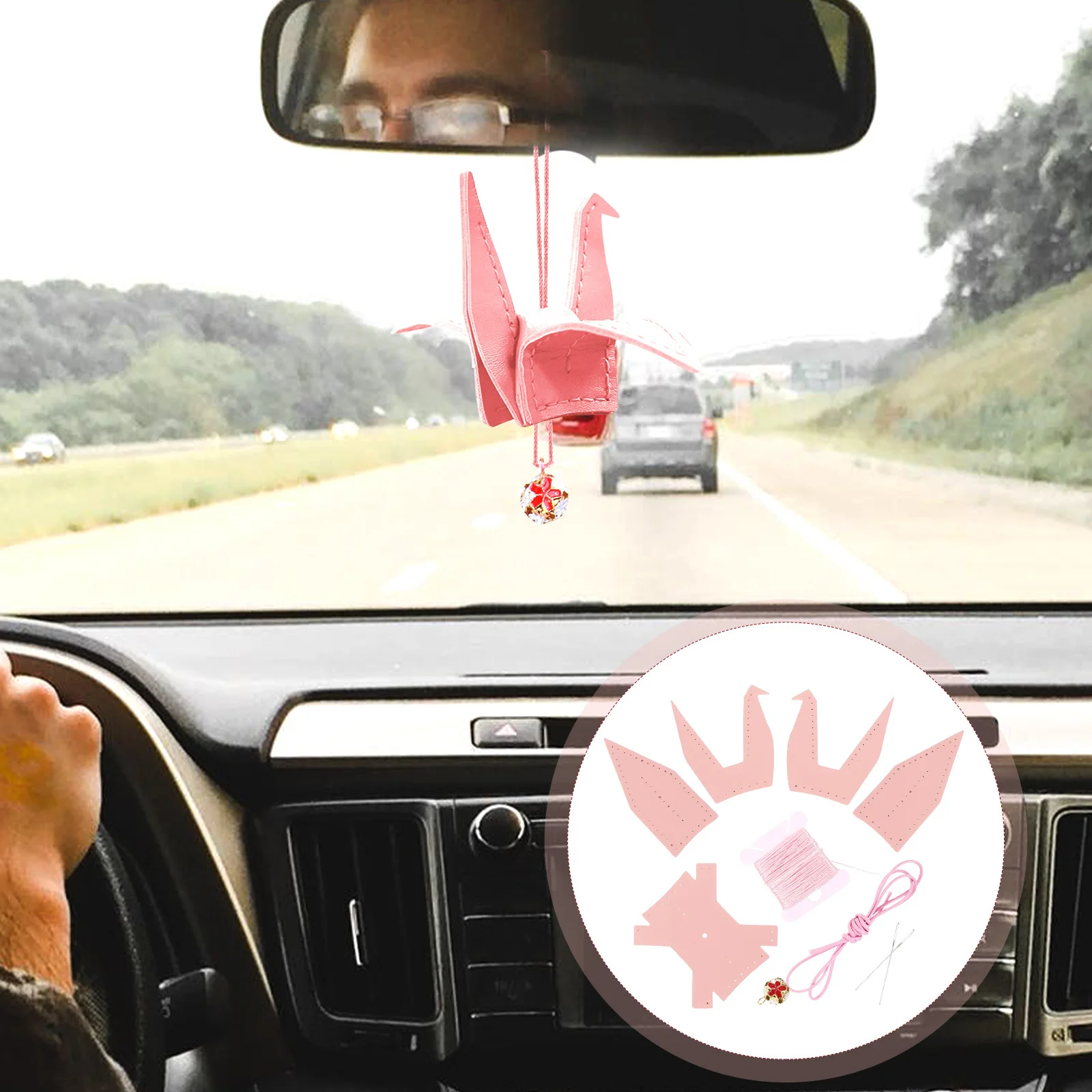 

1 Set Diy Crane Pendant Kit Pre-Punched Pu Sheets For Car Interior Decor Crafting Supplies Sewing Origami Crane Making