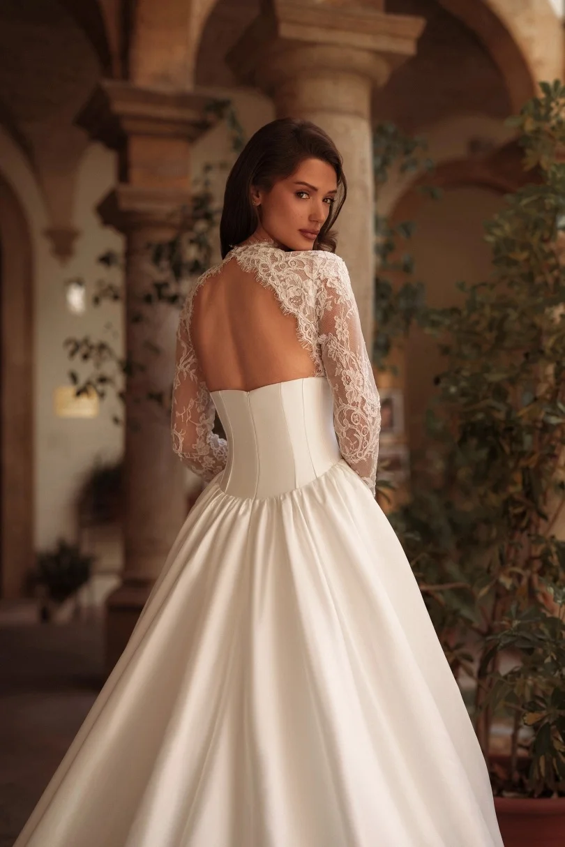 Vestido De Novia Corte Sirena Encaje Satin Wedding Dress Vestidos Desmontable 2 En 1 Long Sleeve Minimalista 2026 Elegante Civil