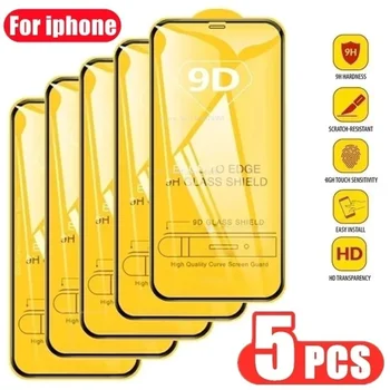 5 adet 9D ekran koruyucu iPhone 11 12 13 14 15 Pro Max 13 12 Mini temperli cam IPhone X XR XS Max SE 8 7 artı cam