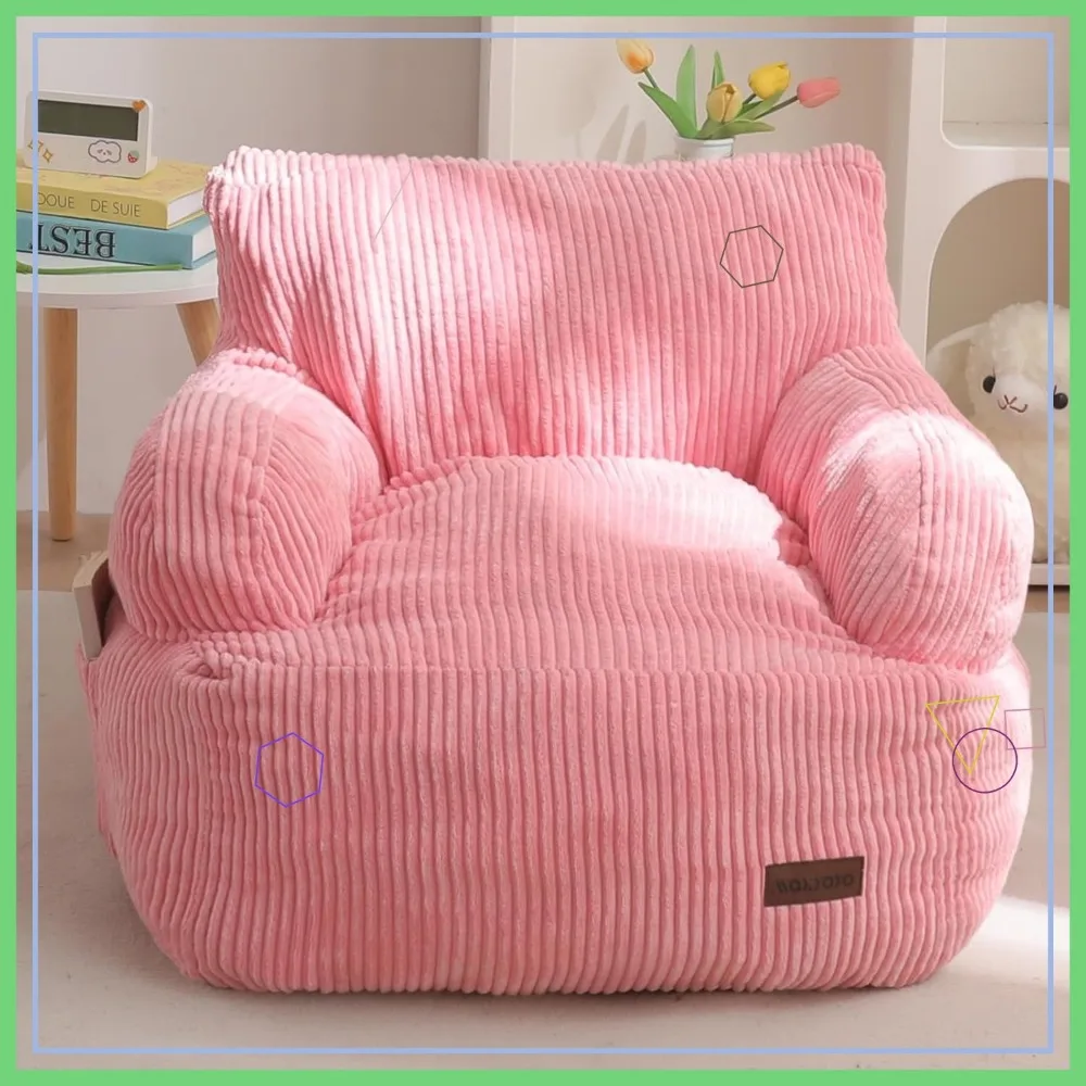 كرسي بين باج للأطفال مع جيب، حشوة إسفنجية ناعمة للراحة، أريكة أرضية وردية للألعاب والقراءة