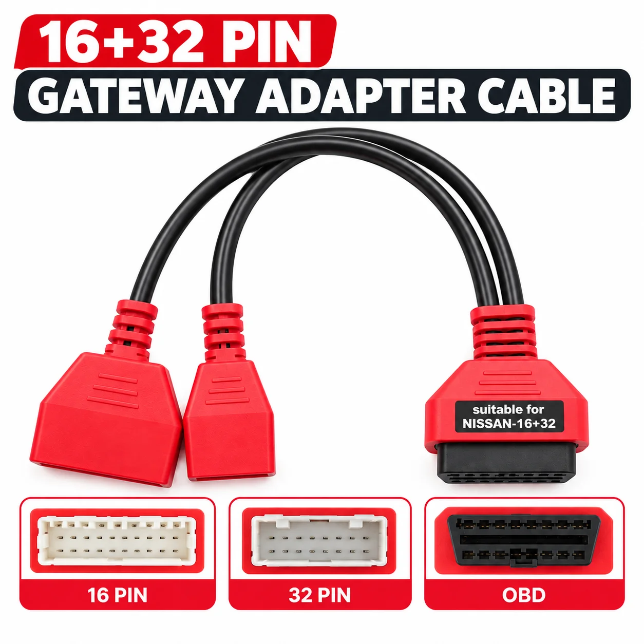 16+32 PIN Gateway Adapter Cable OBD2 Diagnostic Connector Dual Port Test Cable for Automotive Diagnostic Equipment
