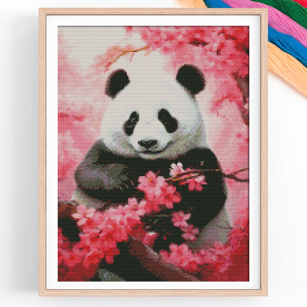 1 Stück Tier-DIY-Kreuzstich-Set Panda Pflaumenblüte Rahmenloses Stickerei-Set Ideal für Wohnzimmer Künstlerische Bastelbedarf